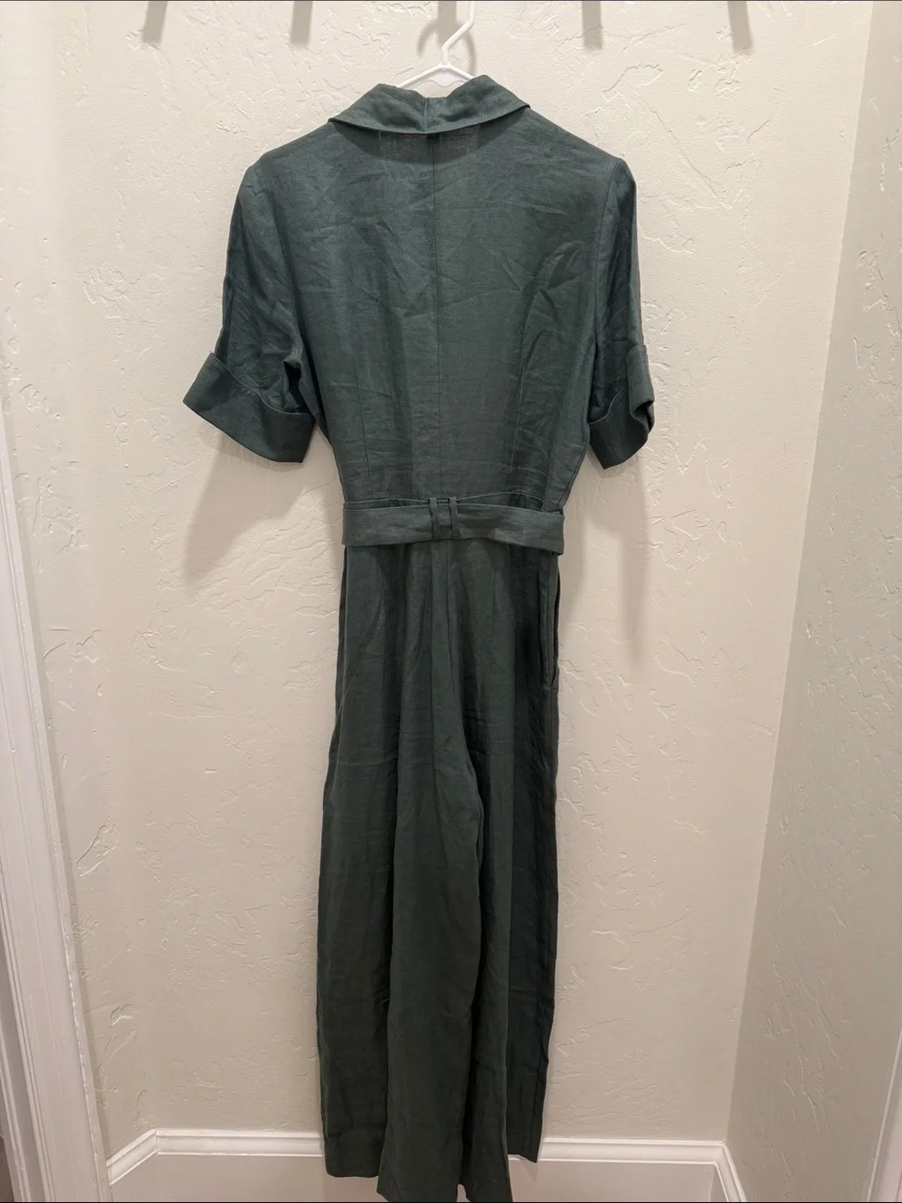 Mango MNG Sage Green Linen Belted Jumpsuit Size Medium